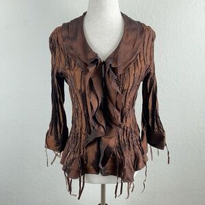 Vintage S Poet Top Ruffle V Neck Bell Sleeve Crinkle Indie Fairy Y2K Velvet